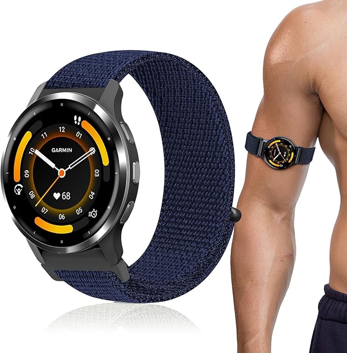 22mm Sport Ankle/Arm Band Compatible with Amazfit Helio, Quick Release Breathable Nylon Bicep Strap Replacement for Garmin Venu 3/Venu 2/Vivoactive 4 & Forerunner 570-47mm/265/255/255 Music