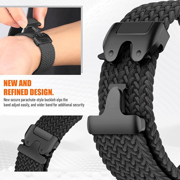 Braided Stretchy Band for Fitbit Versa 4/Versa 3/Sense 2/Sense Watch Band Women Men,Parachute-style Buckle Nylon Sport Wristband Soft Fabric Elastic Loop Strap Accessories for Versa 4/3