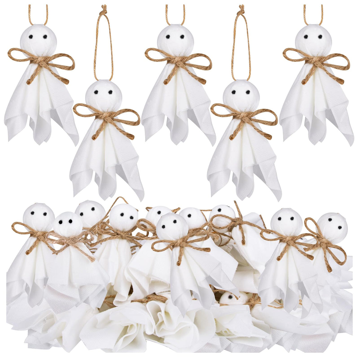 40 Pcs Small Halloween Ghost Hanging Ornaments, 4Inch Mini Halloween Cute Ghost Tree Ornaments Decor for Bedroom, Classroom, Yard, House Party