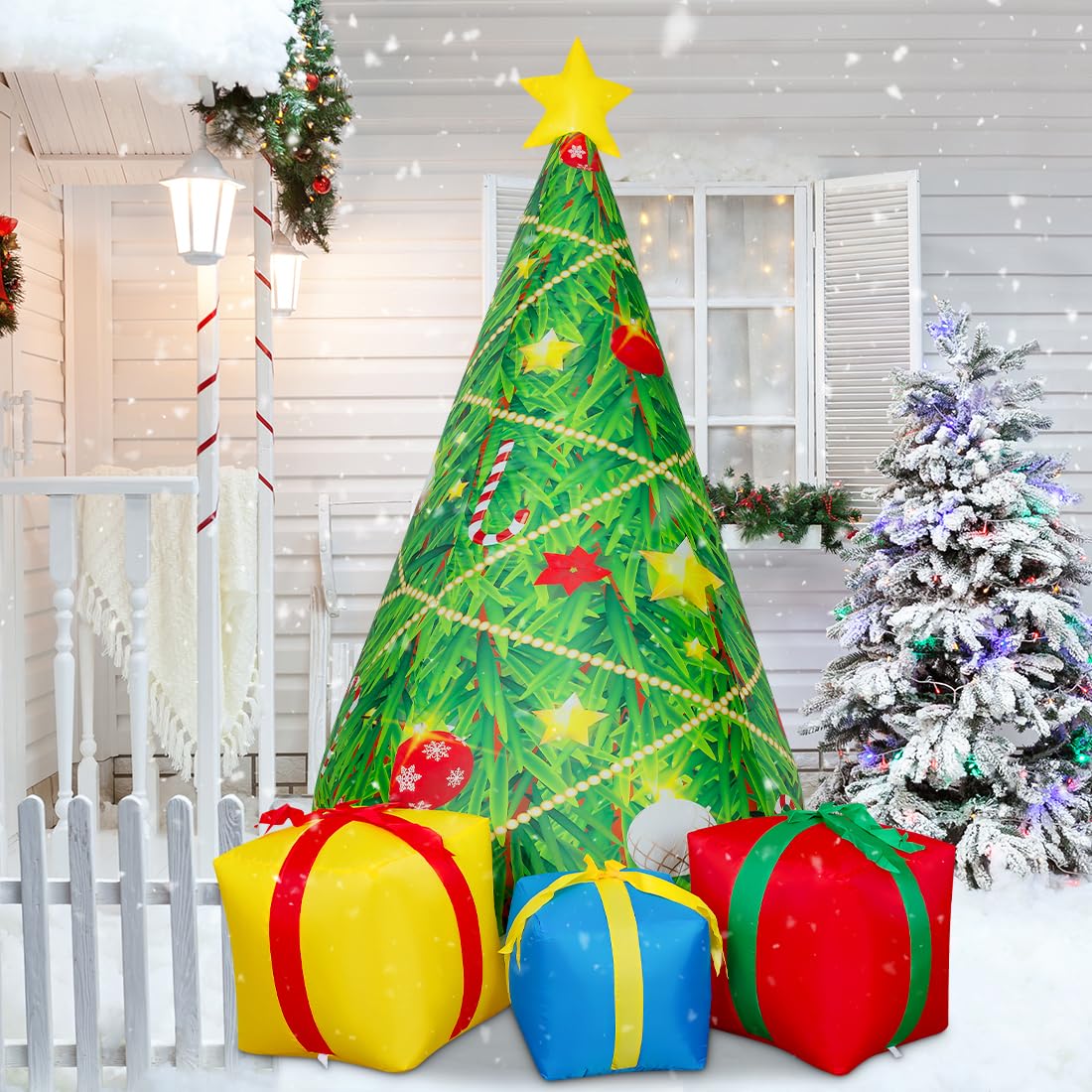 COMIN 7 FT Christmas Decorations Inflatables Tree Outdoor Blow Up Yard Gift Box with Built-in LEDs for Indoor Party Garden Lawn Decor