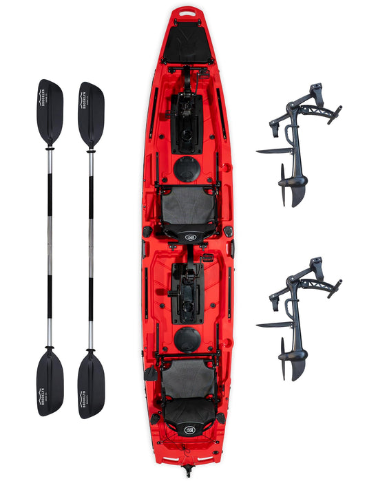 Upgraded Brooklyn 14.0 Tandem Pedal Kayak with Propeller Drive by BKC, 2-Person Sit-On-Top Fishing Kayak, Hand Rudder, Rod Holders, Large Storage, Stable 14ft Hull