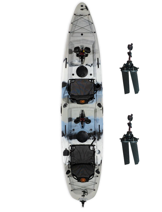 Upgraded Brooklyn 13.5 Tandem Pedal Kayak by BKC, 2 Person Sit-On-Top Pedal Drive Kayak, 680 lb Capacity, Dual Flipper Pedals, Rudder Steering, for Fishing & Touring (Storm Surge)