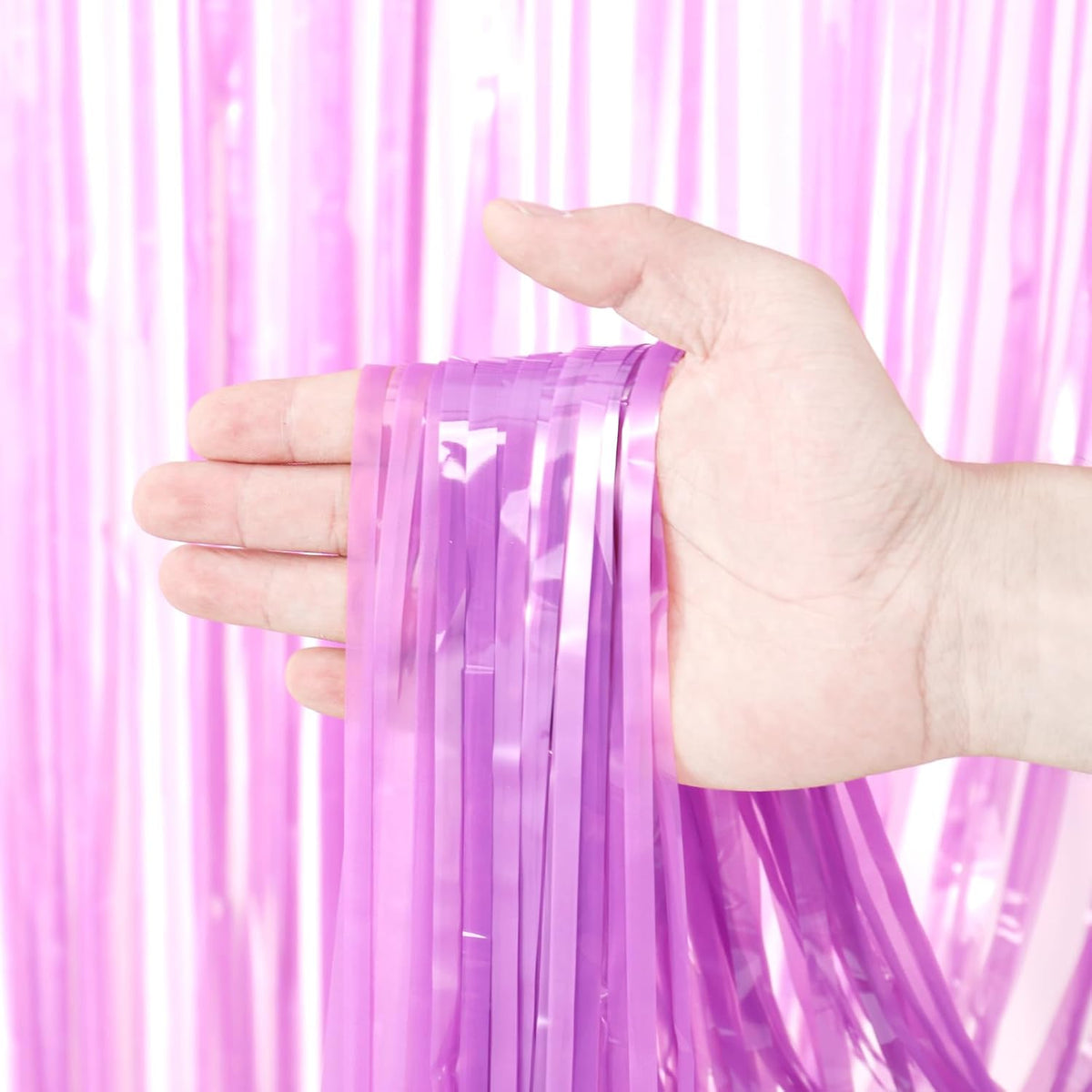 Voircoloria Foil Fringe Backdrop Curtains - 3 Pack of 3.3 x 8.2 ft Pastel Purple Tinsel Streamers for Parties