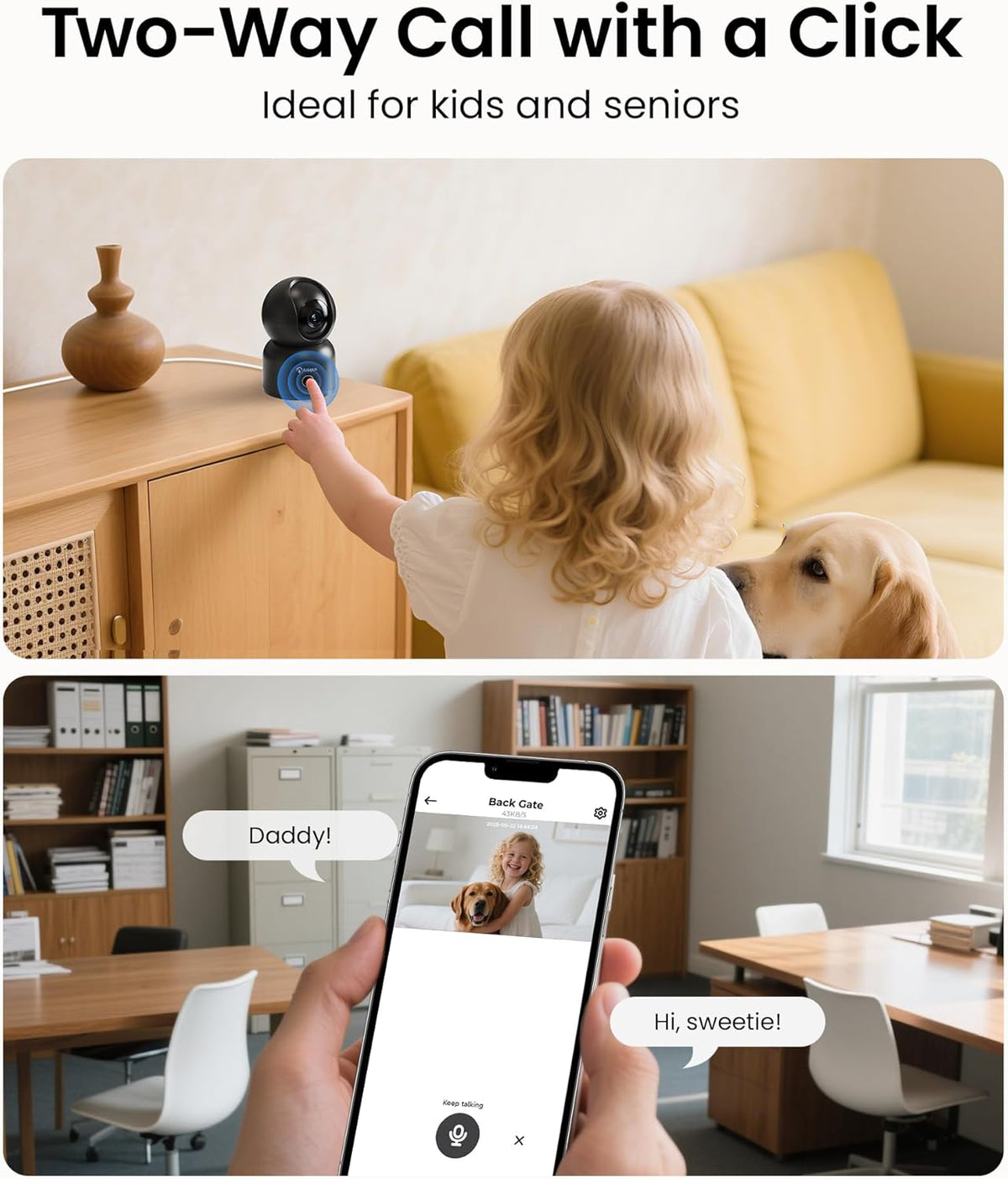Anlapus A50 4K 2.4/5 64G Pan/Tilt Home Indoor Security Camera, Plug-in WiFi Pet/Baby Monitor with One-Touch Call, AI