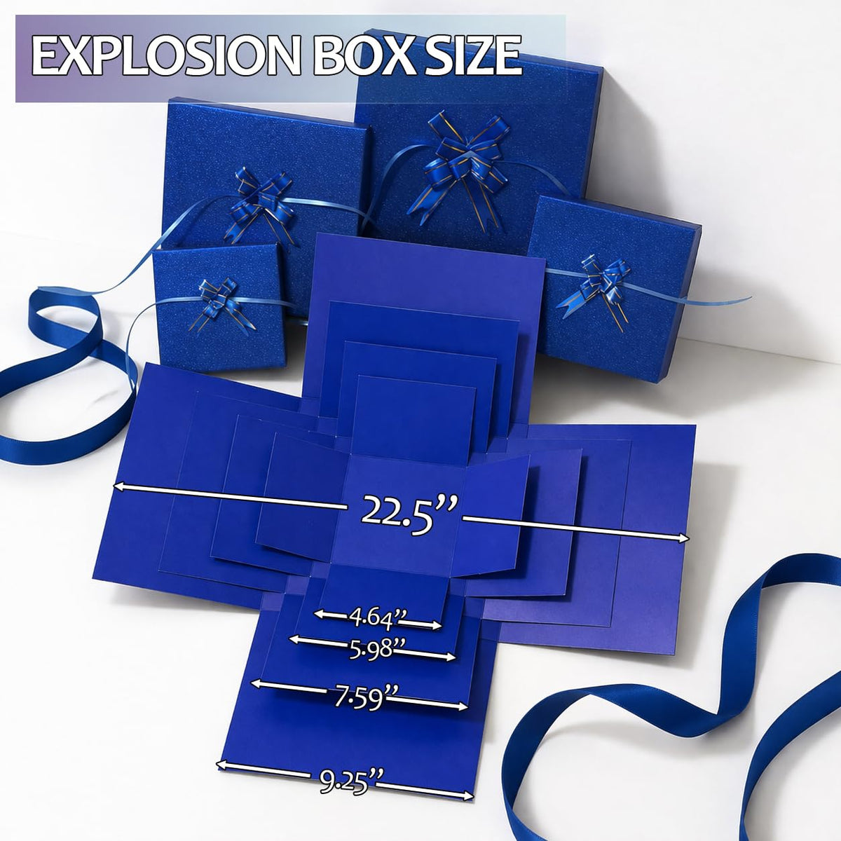 4-Layer Explosion Gift Box, 10''x10''x7'' Blue Glittery Creative Gift Boxes for Presents, DIY Surprise Gift Box Explosion for Birthday Valentine's Day Mother's Day and Anniversaries (Dark Blue)
