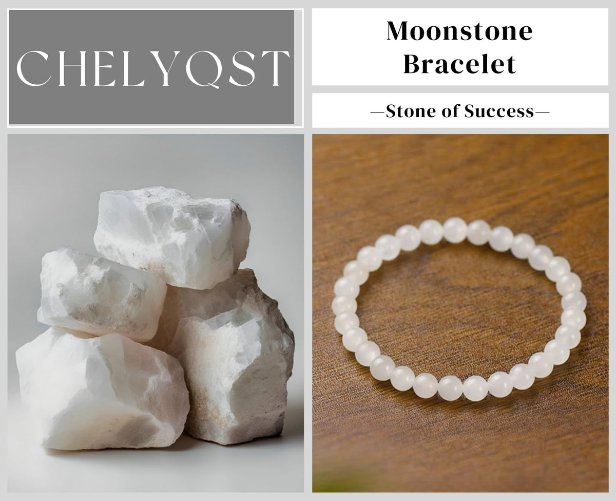 CHELYQST Moon_stone Bracelet - Stone of Success,Stretch Natural Stone Crystal Beads Jewelry Gifts for Women Men Unisex Adult,4mm