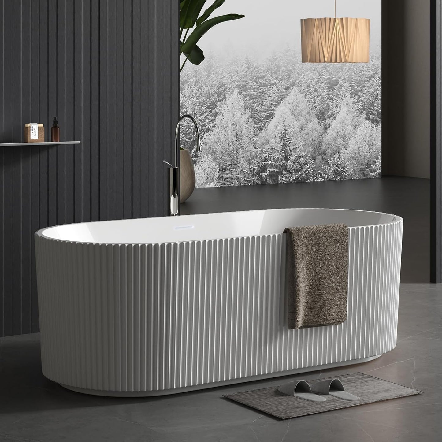 59" Acrylic Freestanding Bathtub, White Soaking Tub with Non-Slip Base, cUPC Certified Free Standing Tub, Chrome Drain Bath Tub, Modern Tub for Bathroom
