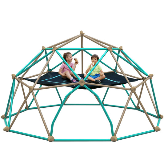 Merax Climbing Dome with Hammock, Outdoor 12FT Dome Climber Play Den for Kids 3-10 Supporting 1000 lbs, Easy Assembly Playground Jungle Gym Backyard Play Equipment (Blue+Coffee)