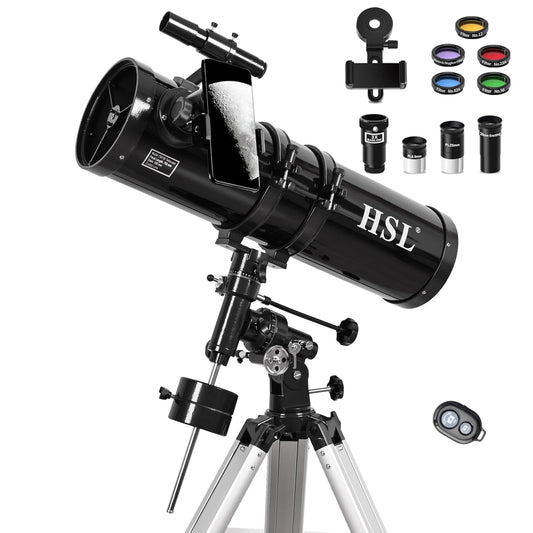HSL 150EQ Astronomical Reflector Telescope for Adults high Powered,150mm Aperture Professional Telescopes for Adults Astronomy,Comes with 5 Color Filters Set and 3X Barlow Lens Black