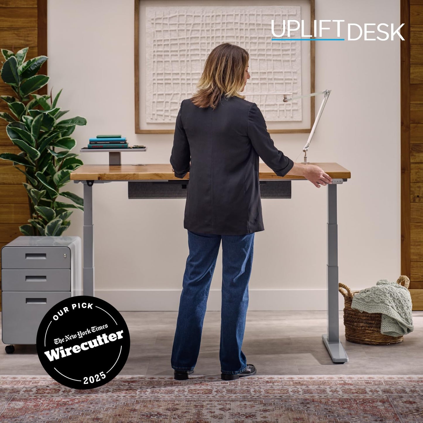 UPLIFTDESK V3 2-Leg White Laminate Wood Standing Desk – Adjustable Height, Advanced 1-Touch Memory Keypad, Under Desk Cable Management, Wire Grommets & Rocker Board (Black C-Frame, 72 x 30 inch)