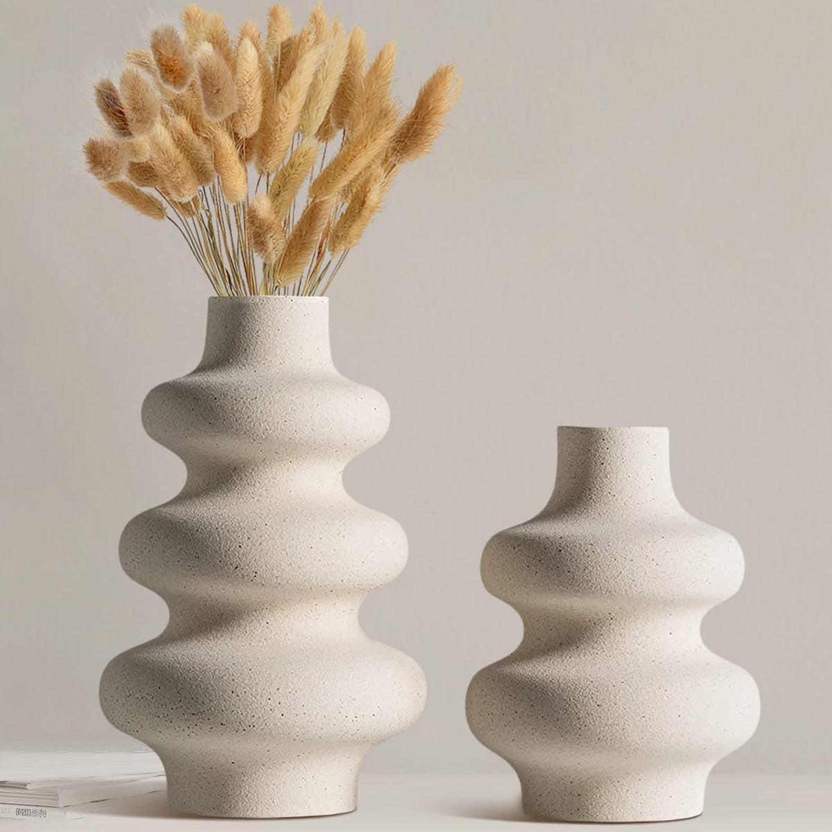 Ceramic Vases Set of 2-White Vase for Modern Home Decor, Flower Vases for Aesthetic Room Decor,Boho Decor Wedding Dinner Table Party Office Centerpiece Table Decorations (A White)