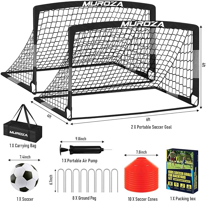 Soccer Goal, Kids Soccer Goals for Backyard Set, 2 Pack of Portable Pop Up Soccer Net with Soccer Ball, Cones, Complete Training Equipment for Youth, Toddler Outdoor Sports Games