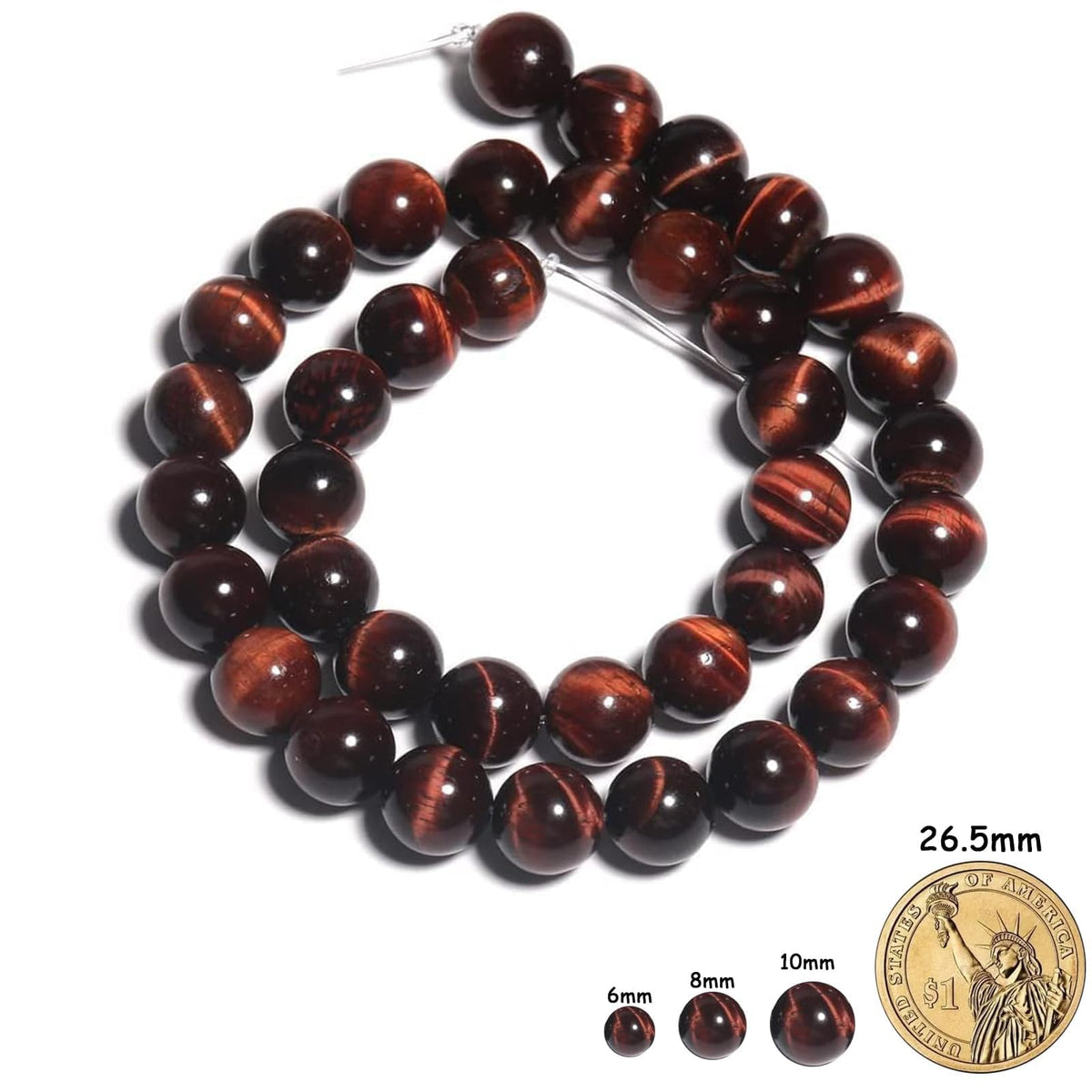 Yochus 60pcs Red Tiger Eye Beads，6mm Healing Power Natural Stone Round Loose Beads for Jewelry Making Earring Necklace DIY Crafts
