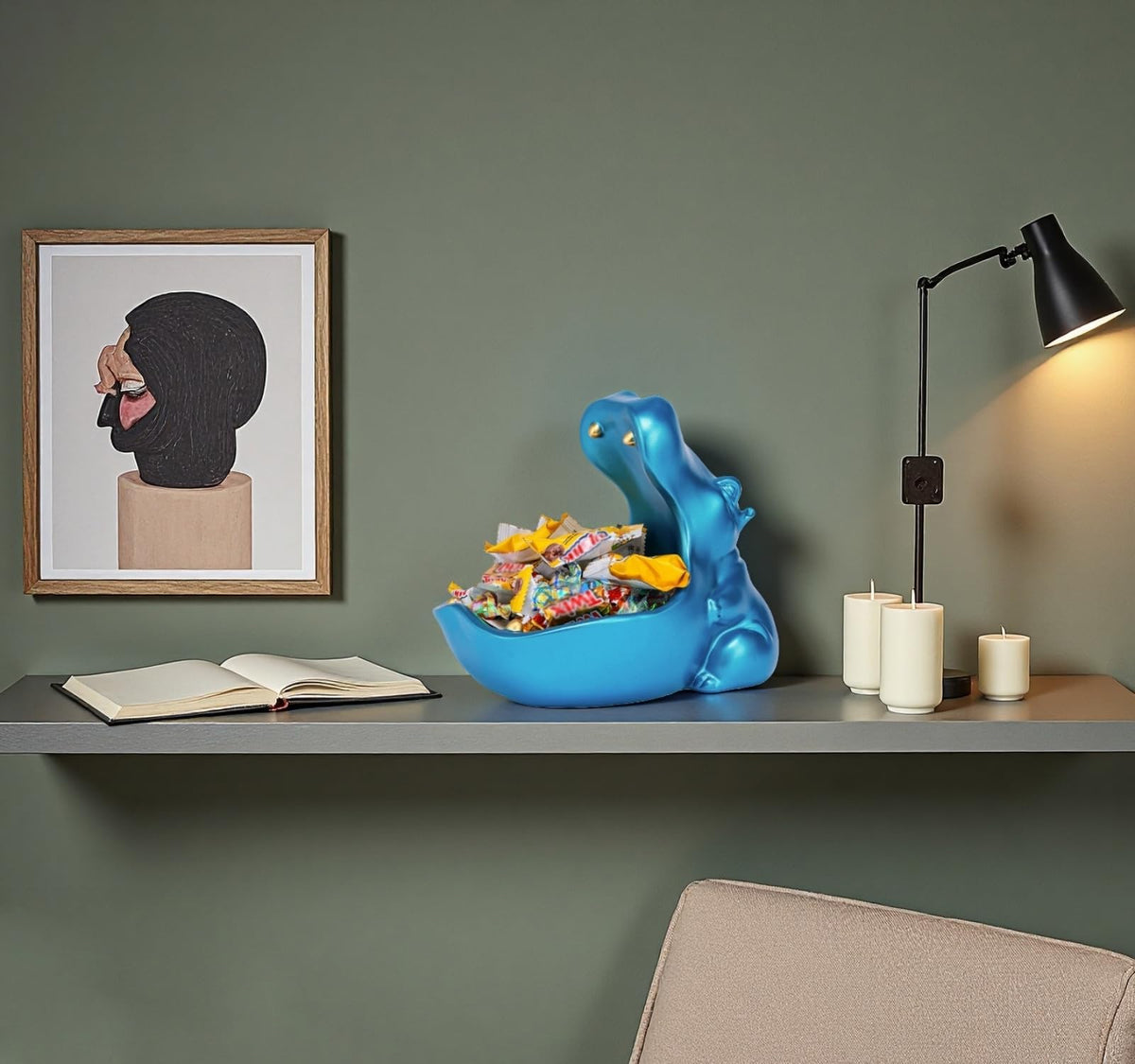 ZMLOOK Hippo Statue, Hippo Resin Furniture Ornament Sculpture, Suitable for Home Decor, Desktop Hippo Candy Bowl, Entryway Table Storage Vessel, Storage Box (Blue)