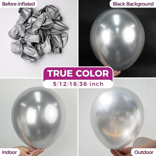 Bezente Metallic Silver Balloons - 18 Inch Chrome Latex Balloons | 30 Pack for Weddings & Parties
