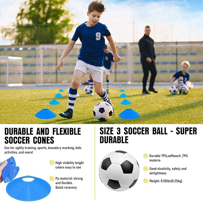 Soccer Goal, Kids Soccer Goals for Backyard Set, 2 Pack of Portable Pop Up Soccer Net with Soccer Ball, Cones, Complete Training Equipment for Youth, Toddler Outdoor Sports Games