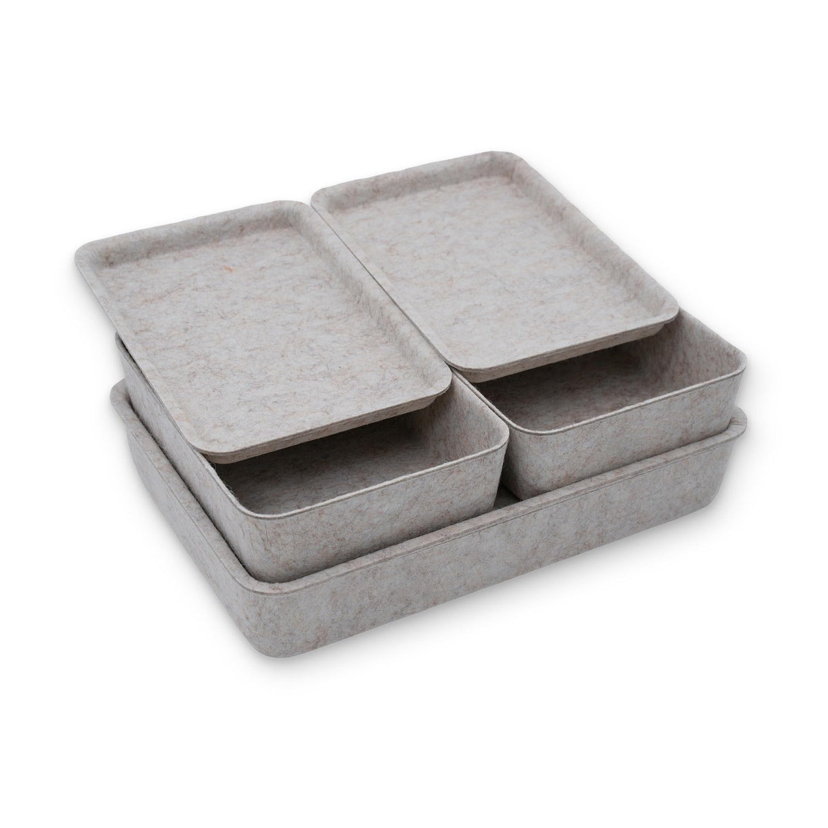 Welaxy Lidded Felt Drawer Organizer Trays with lids Desktop Organizer Bins Storage box for crafts office supplies pen notes Junk Makeup Stationery Organize 3- Pack gift idea (Oatmeal)