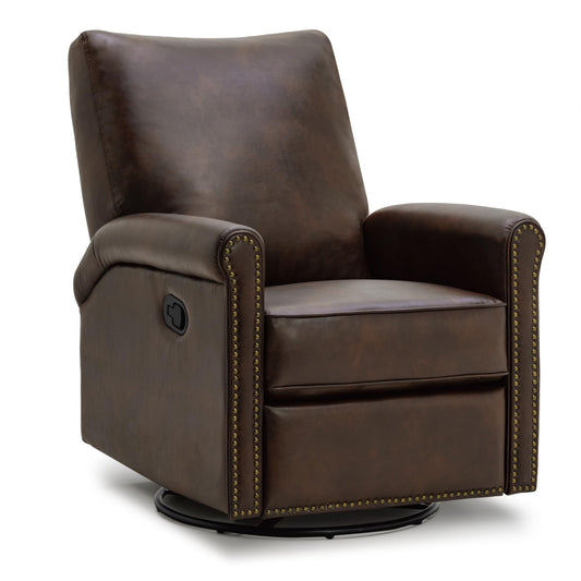 KISLOT Large Leather Recliner Chair Faux Swivel Rocker for Adults Manual Sofa for Living Room Bedroom Home Theater Seating