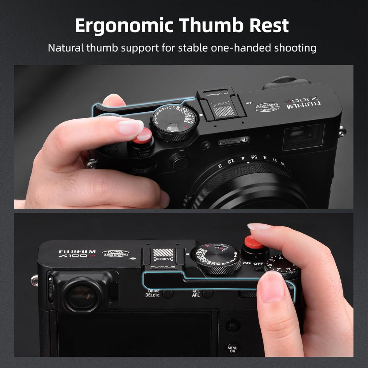 X100VI X100V Thumb Grip Metal Hot Shoe Cover with Shutter Button for FUJIFILM / Fuji Accessories (Black)