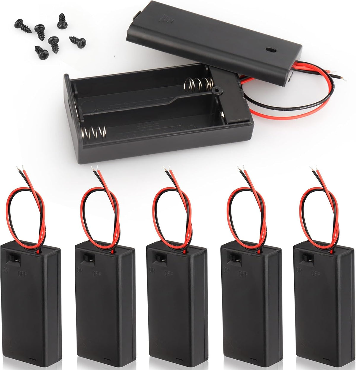 VWEICYY 6PCS 2 1.5V (6) x AA Battery Holder Enclosures with Wire Leads and On/Off Switch