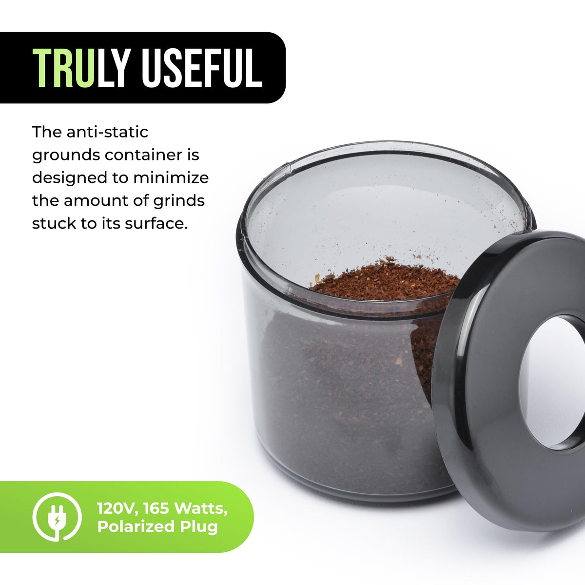 TRU Conical Burr Grinder - Precision Coffee Bean Grinder with 30 Grind Settings - Adjustable Grind Time & Digital Countdown - 9 oz Bean Hopper for Espresso & Drip Coffee