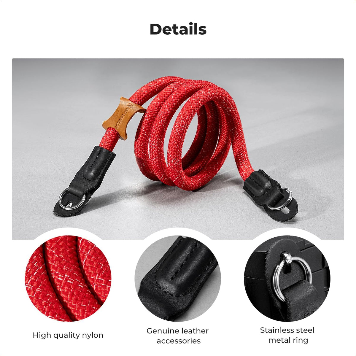 Strap,100cm K&F CONCEPT Camera Neck Nylon Rope Camera Shoulder Strap with O-ring for DSLR Camera-Red