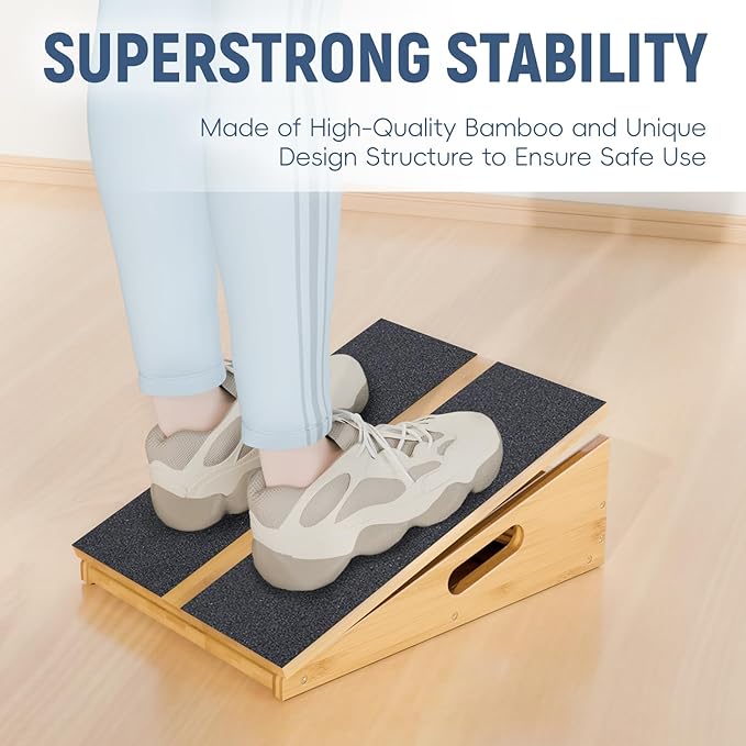 Wood Slant Board Calf Stretcher - Professional Calf Stretcher Slant Board for Physical Therapy, Incline Stretching, and Rehabilitation Exercises - Durable and Adjustable Balance Tool