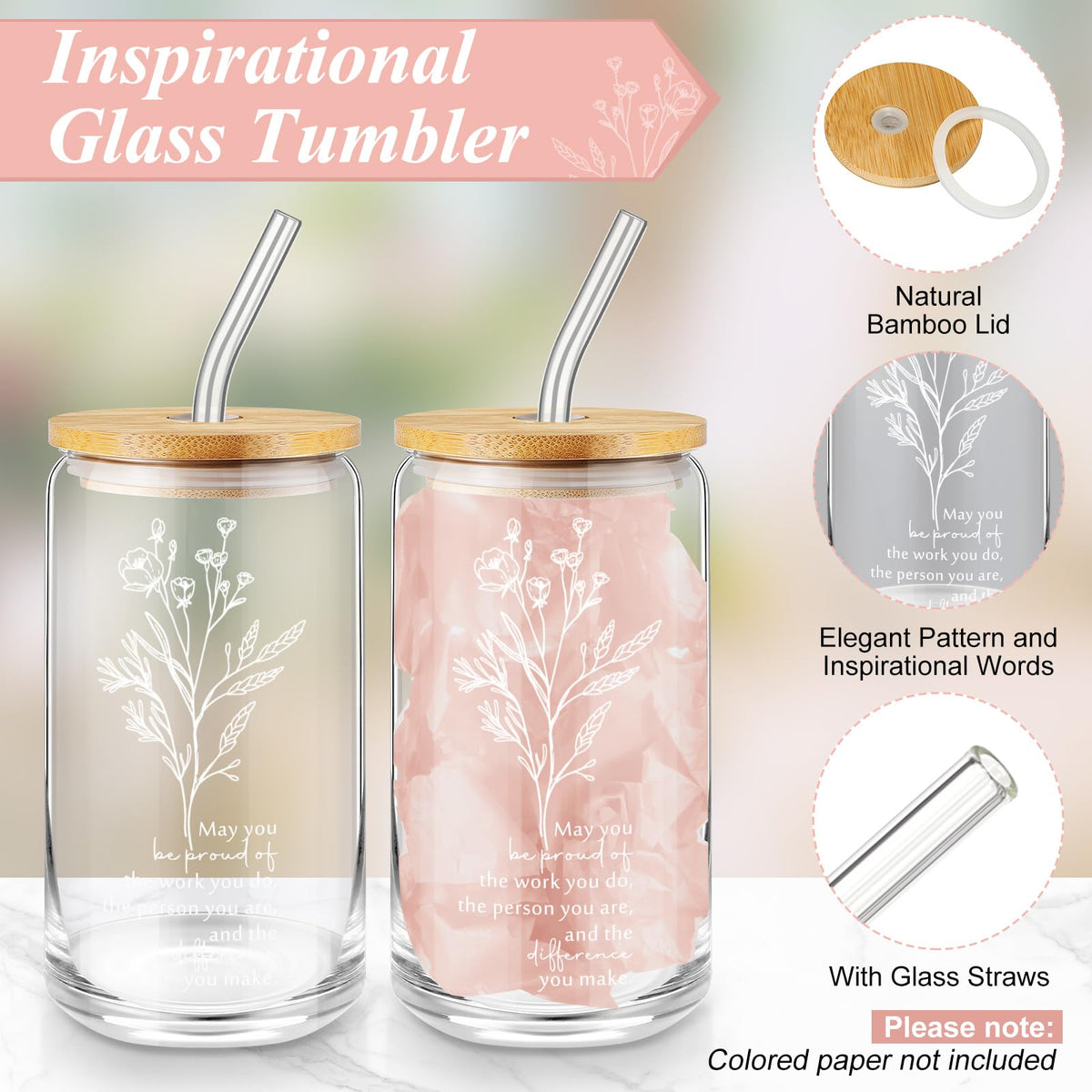 Funnymoom 6 Pcs Appreciation Gifts Set for Women 17oz Aesthetic Glass Tumbler Makeup Bag Journal Ballpoint for Mother's Day Teacher Appreciation 2026 Graduation Volunteer Assistant Secretary Gift