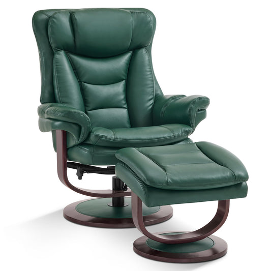 MCombo Oversized Swivel Recliner Chair with Ottoman, Adjustable Backrest, 360° Wood Base, High Seat, Faux Leather Lounge Chair for Tall Users in Living Room, Bedroom, or Office 4651 (Green)