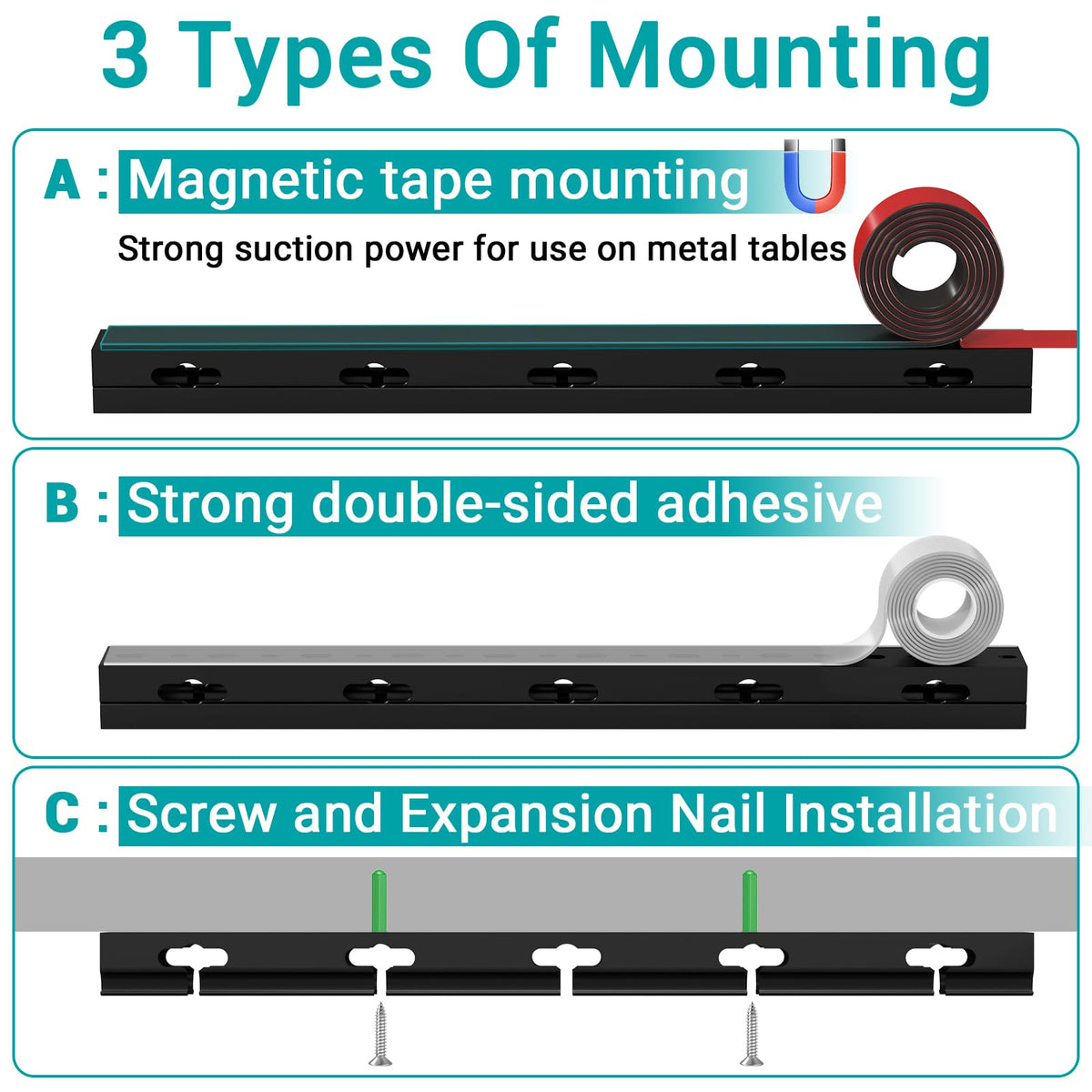 Cable Raceway - Magnetic Cable Management Under Desk with Upgraded Aesthetic Large Hole, Cord Organizer Kit for Hiding Computer, Gaming Desk, Network, Power Cord, TV - 8PCS 8x15.7in Black