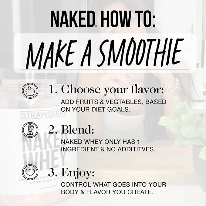 NAKED WHEY 5LB 100% Grass Fed Unflavored Whey Protein Powder - Only 1 Ingredient, Undenatured - No GMO, Soy or Gluten - No Preservatives - Promote Muscle Growth and Recovery - 76 Servings