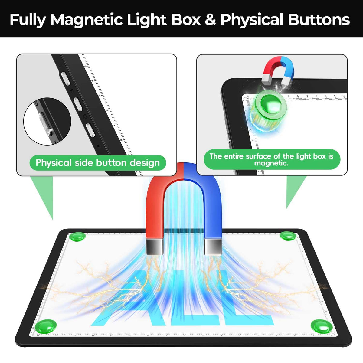 Zocelight Rechargeable A3 Light Board with Built-in Stand & Bag,Super Bright Magnetic Light Box for Tracing,Wireless Light Pad for Diamond Painting,Side Buttons,LED Light Table for Drawing,Sketching
