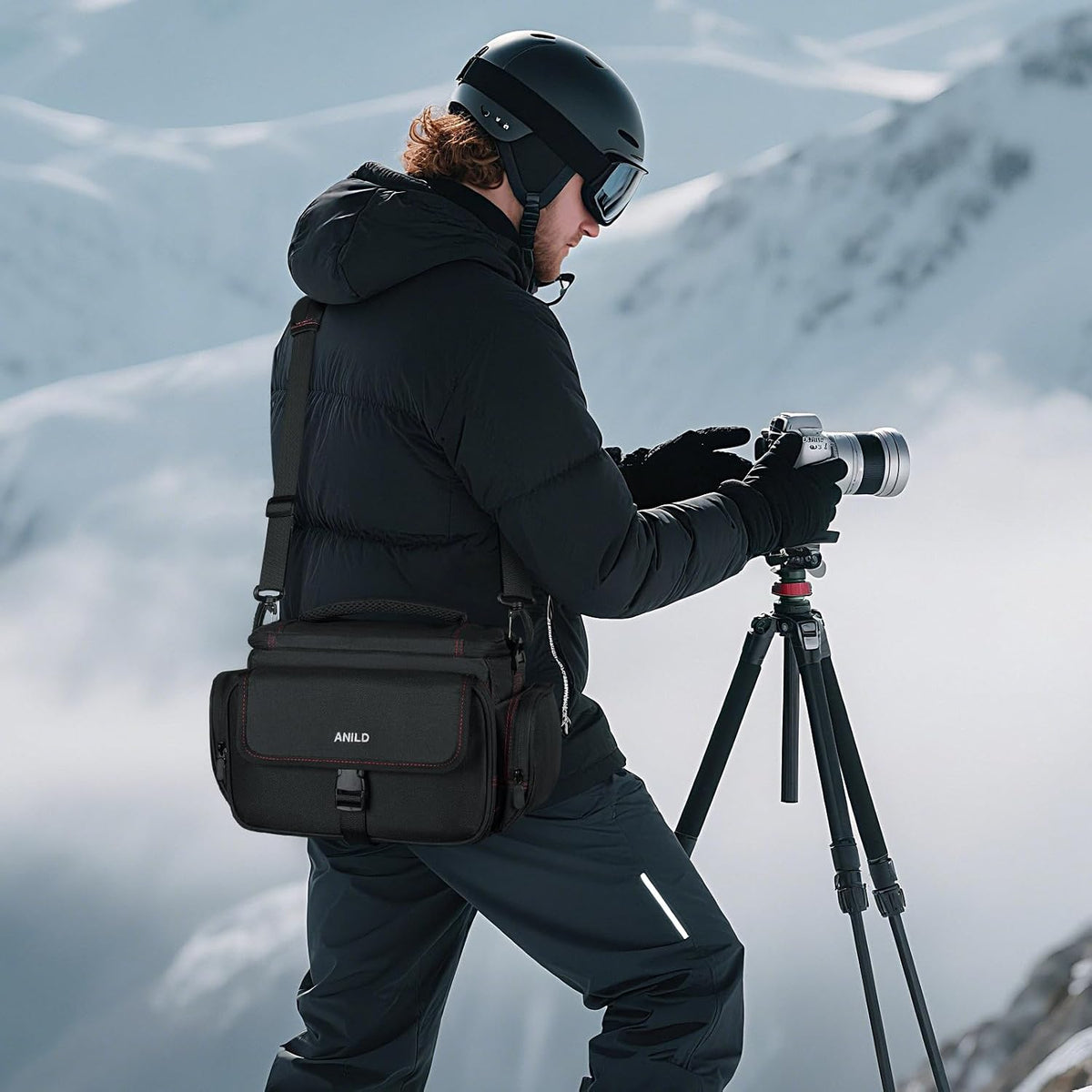 ANILD DSLR Gadget Bag, Crossbody Camera Bag for Photographers, Solid Water-resistant Travel Photography Camera
