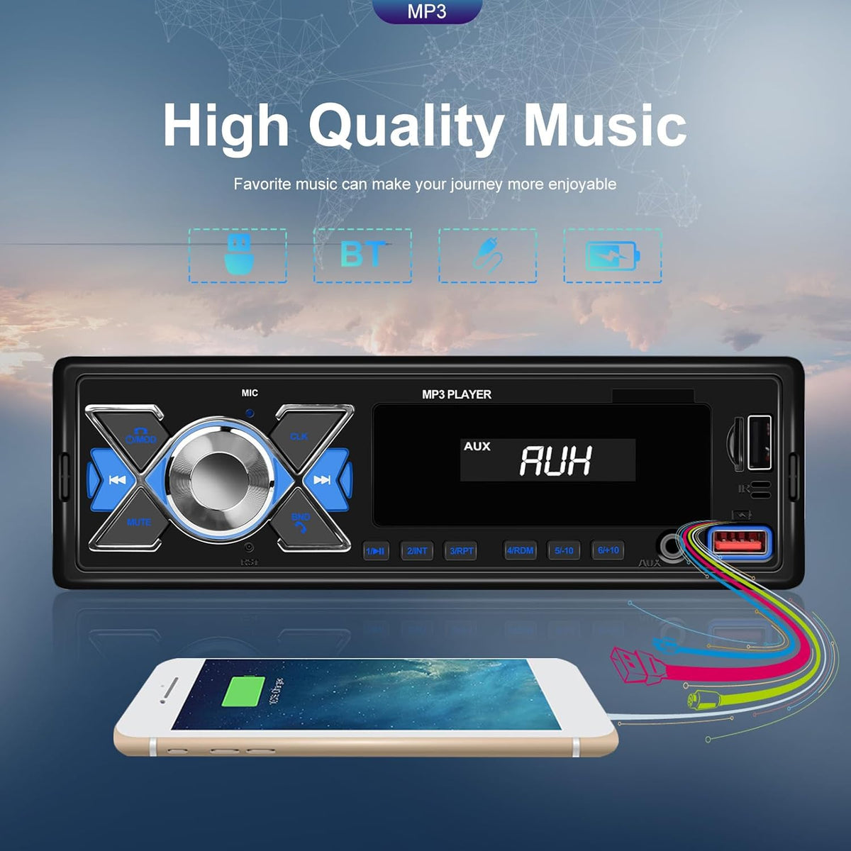 CAMECHO MP3 Single Din Car Stereo Bluetooth Audio Digital Media Receiver with USB Port FM Radio, Player, EQ, APP