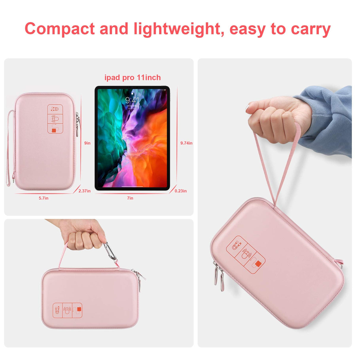 Canboc Hard Electronic Organizer Travel Case Electronics Accessories Cable Gadget Wire Storage Tech Bag Double Layer Shockproof Box for Charger Cord Flash Drive Mouse Apple Pencil Power Bank,Rose Gold