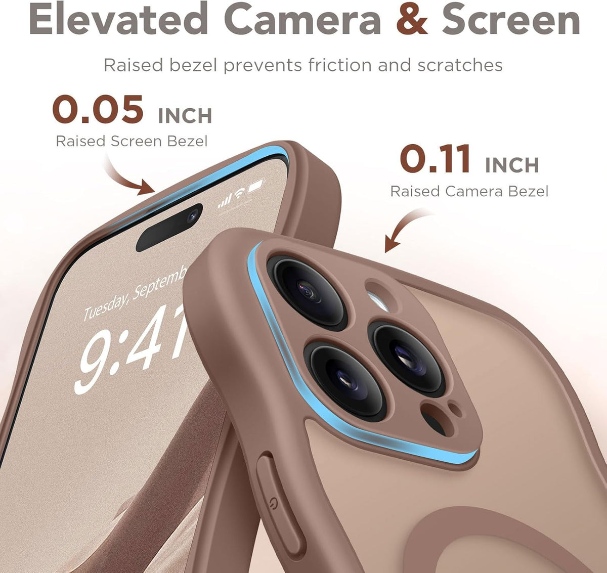 CAPRARO 15 [14 15 6.1 Inch, Cute for iPhone Pro Case, Compatible with MagSafe, [Curly Wave Edge] [Full Camera