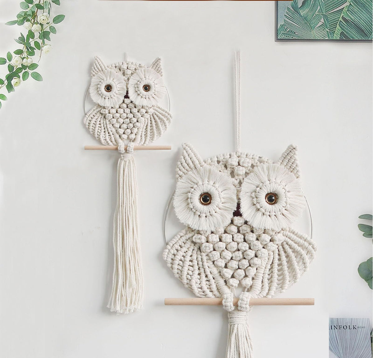 Achart Owl Macrame Wall Hanging-Hand Woven Boho Tapestry-Macrame Wall Decor -Owl Decor for Bedroom, Living Room, Nursery (Beige, L&S)