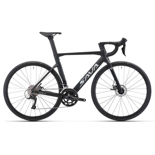 SAVADECK Carbon Disc Road Bike, Integrated Design Racing Bicycle Carbon Frame Carbon Fork with Shimano SORA R3000 Derailleur System 18 Speed Disc Brake Road Bike for Men or Women(Black,56cm)