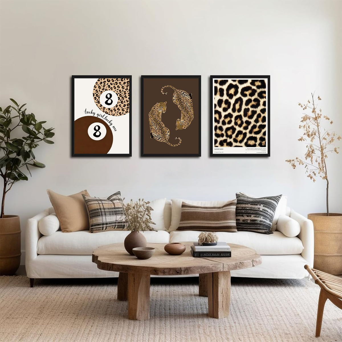 Framed Leopard Wall Art Set of 3, Preppy Cheetah and Lucky 8 Ball Canvas Prints, Trendy Y2K Girly Wall Decor for Teen Girls Bedroom, Bathroom, Dorm, Living Room, 12x16 Inch