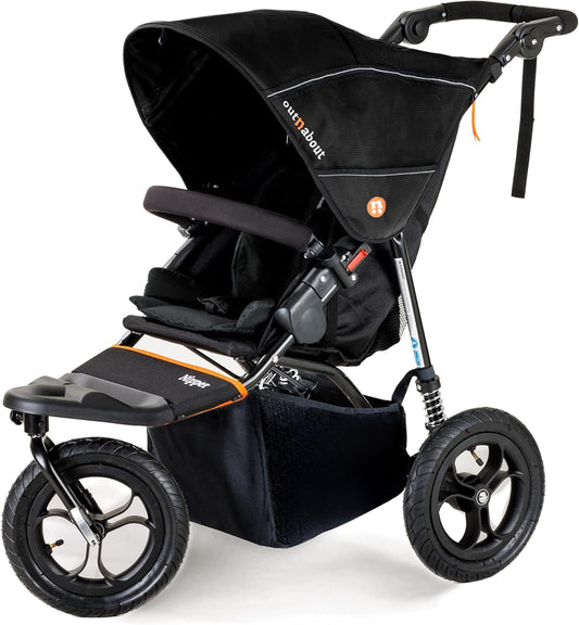Out’n’About Nipper V5 Stroller & Rain Cover | Lightweight All-Terrain 3-Wheel Stroller, 12” Air-Filled Tyres, Swivel-Lock Front Wheel, One-Piece Fold, Newborn to Toddler 4 Years | Summit Black