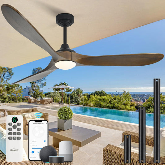 Homlit Ceiling Fan with Lights, 72'' Solid Wood Indoor/Outdoor Ceiling Fan with Quiet Reversible DC Motor, Control with WIFI Alexa App, 3CCT Dimmable, 6 Speeds Bronze Outdoor Fan for Patio Porch