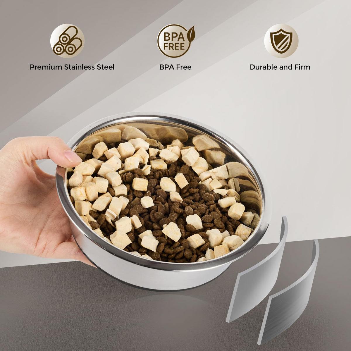 Dog Bowls Durable Heavy Duty Stainless Steel Dog Bowls Non-Slip Basic Bowl for Dogs with Rubber Base (2 Pack, 3 Cups)