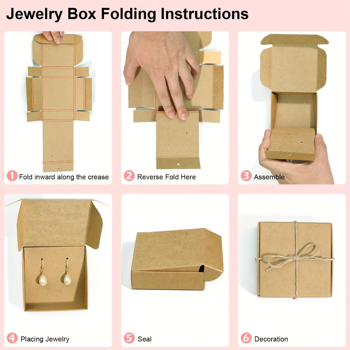 50 Pack Bulk Jewelry Gift Boxes, KMEOSCH 3.5x3.5x2 Inch Kraft Paper Gift Wrapping Boxes Small Multi-purpose Recycled Cardboard Foldable Gift Packaging for Earrings, Necklaces, Rings, Selling(Easy Self-Assembly)