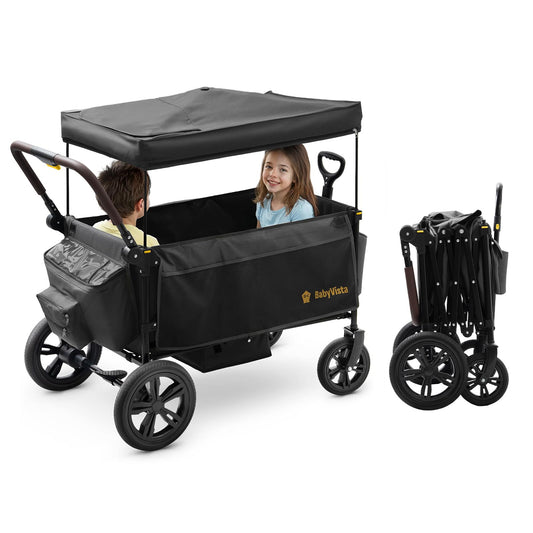 BabyVista Stroller Wagon for Kids, One-Hand Adjustable Push/Pull Handle, Spacious Storage, 8"/12" All-Terrain Wheels, Canopy with Bug Net, Wagon Stroller for Daily Walks, Short Trips & Grocery Runs