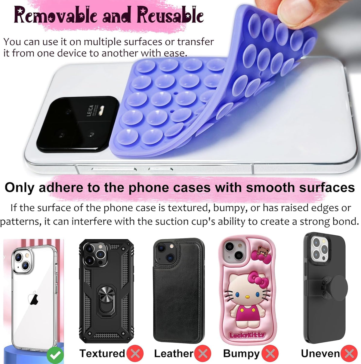 AZXYI 2 Pack Anteel Silicone Suction Cup Phone Case Mount Double Sided, Non Slip Phone Accessories for CellPhone