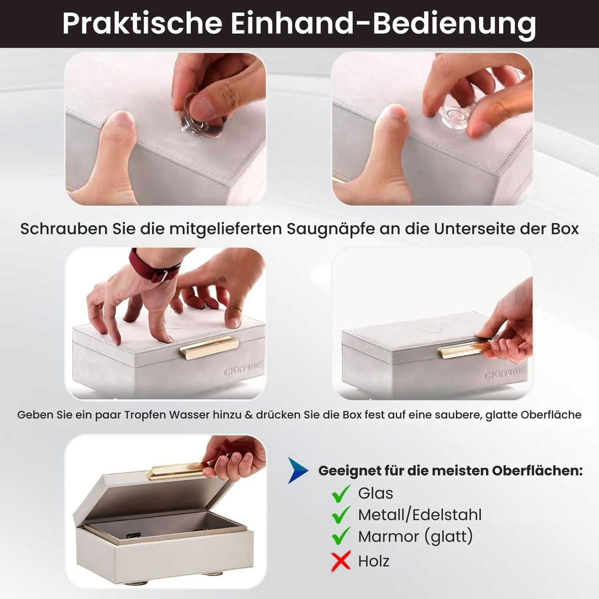 CKEYURE Key Box | Faraday Box for Car Keys | Car Key Signal Blocker Box | RFID Key Box | Key Holder | Key Safe | Signal blocking key box for car security | One Hand Operation (White)