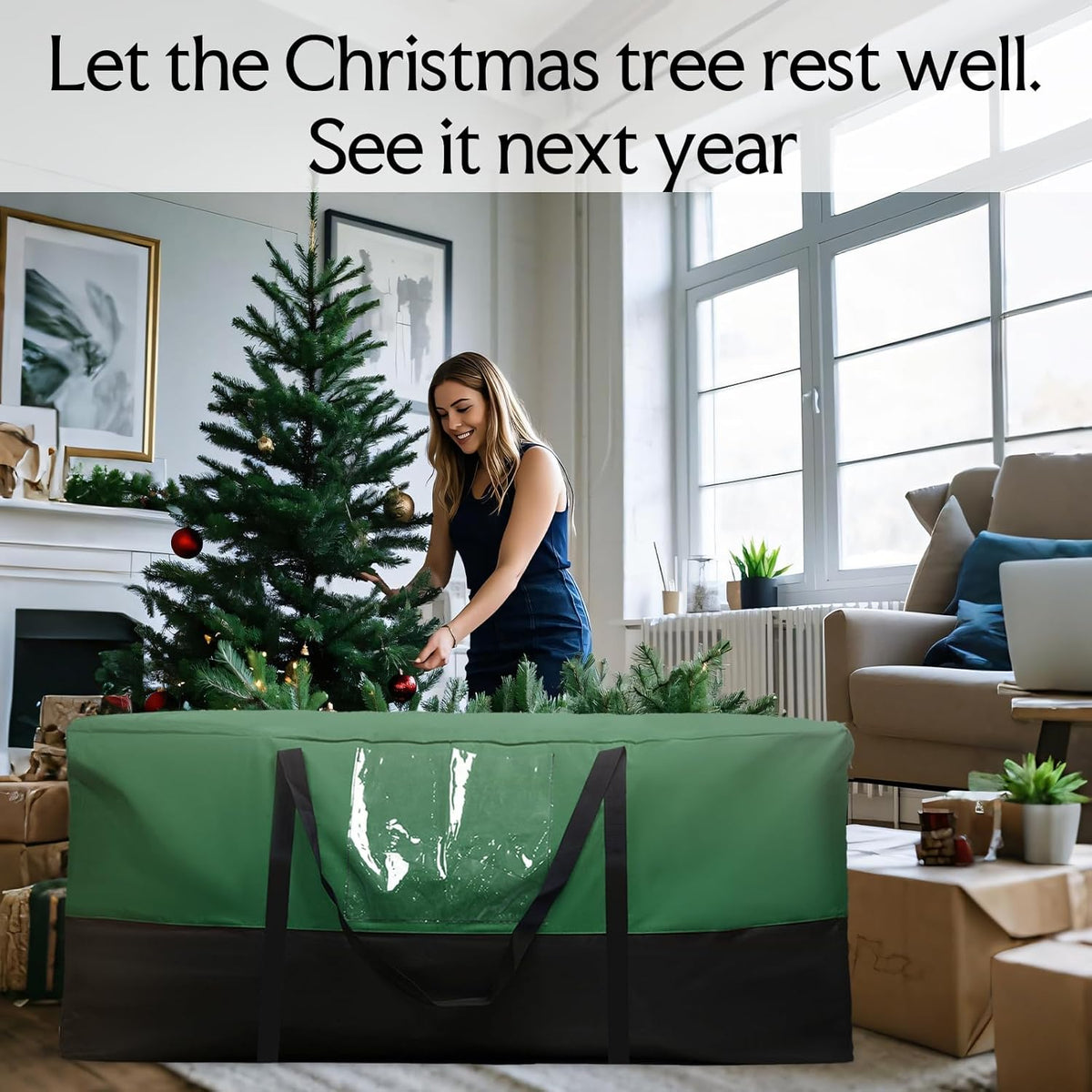 Skiennix Christmas Tree Storage Bag - Heavy Duty 600D Oxford Material | Fits Up to 10 Ft Trees, Dampproof with Dual Zipper & Reinforced Handles