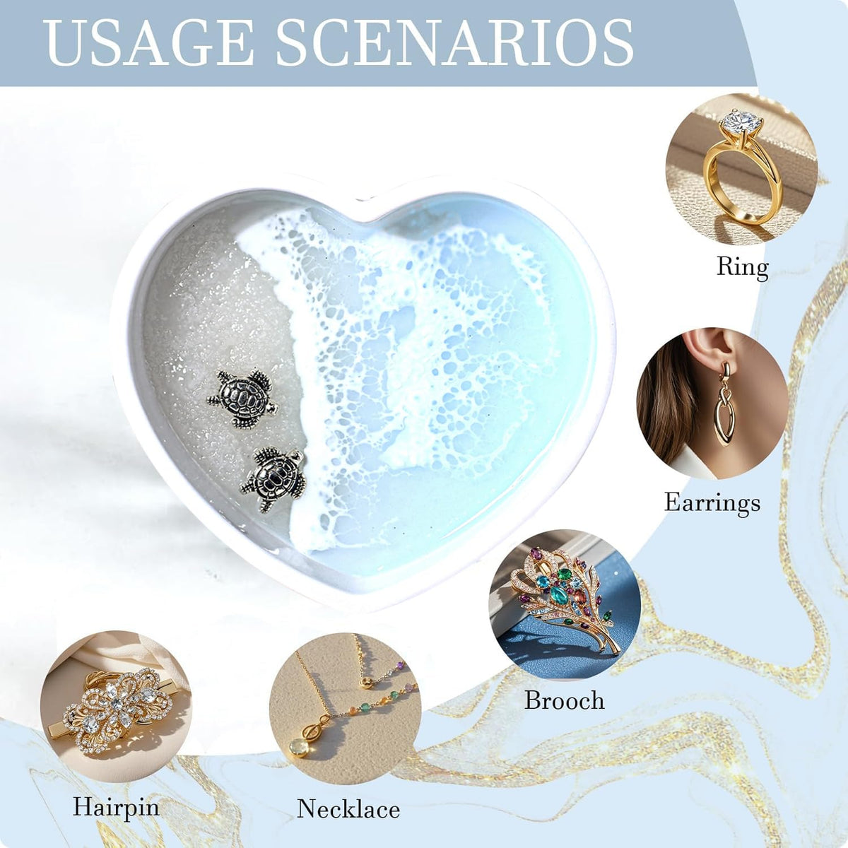 Handmade Resin Ring Dish, Heart Shaped Ocean Trinket Dish with Sea Turtle and Beach Design, Coastal Decor Jewelry Holder for Rings Earrings, Engagement Gifts for Couples & Birthday Gifts for Women