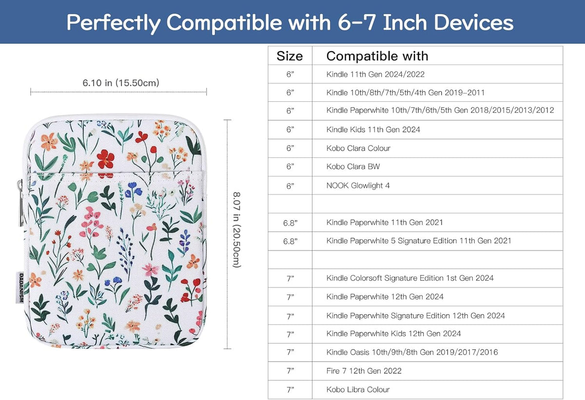 Dadanism 6-7 Inch 7" 2024 6" Universal Padded Sleeve for Colorsoft Signature Edition eReader and eReader Book