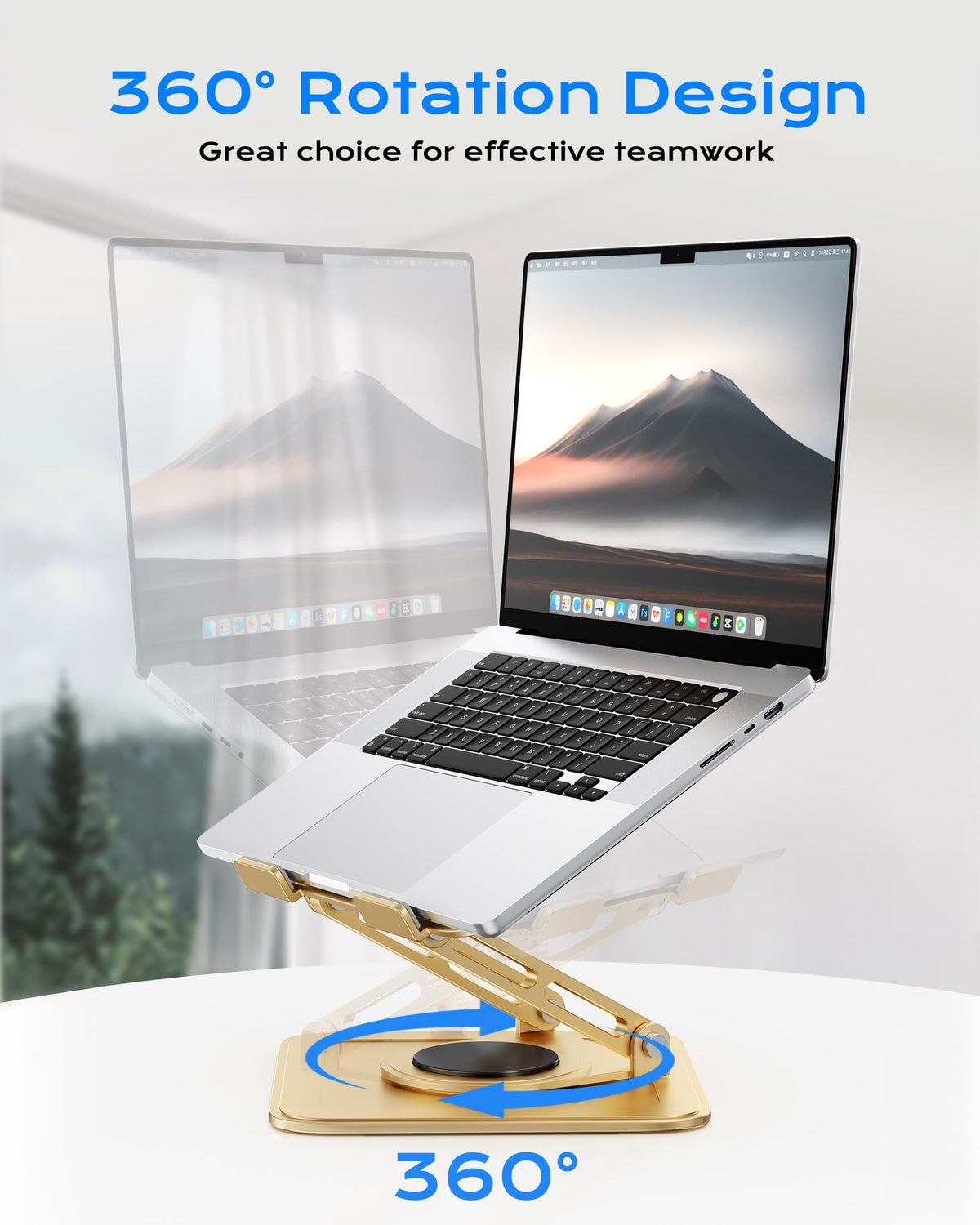 LOXP Adjustable Laptop Stand, Computer Stand with 360 Rotating Base, Ergonomic Laptop Riser Mount for Desk Foldable Protable Computer Desk Fits with MacBook Pro Air (10-16") - Gold